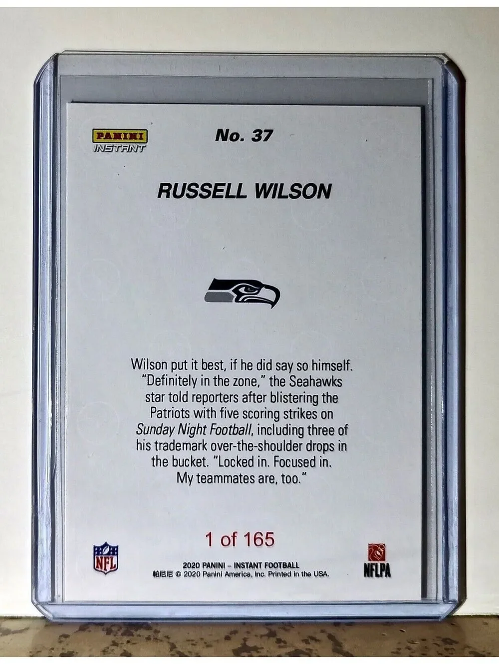 Russell Wilson 2020 Panini NFL #37 Football Card Seattle Seahawks 1 of 165